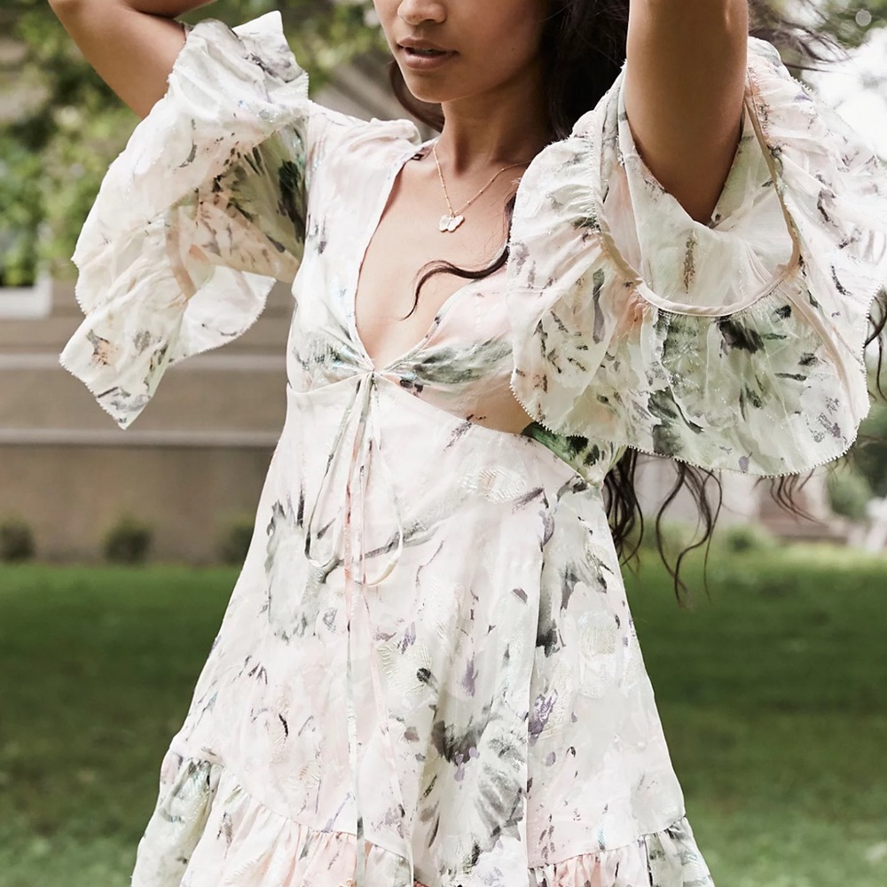 Alice McCall Silk Metallic Little Juliet Mini Dress Floral